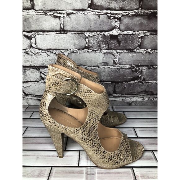 Sigerson Morrison Gold Leather Peep Toe Ankle Strap Dress Heels Women 8.5US/39EU - Picture 3 of 16